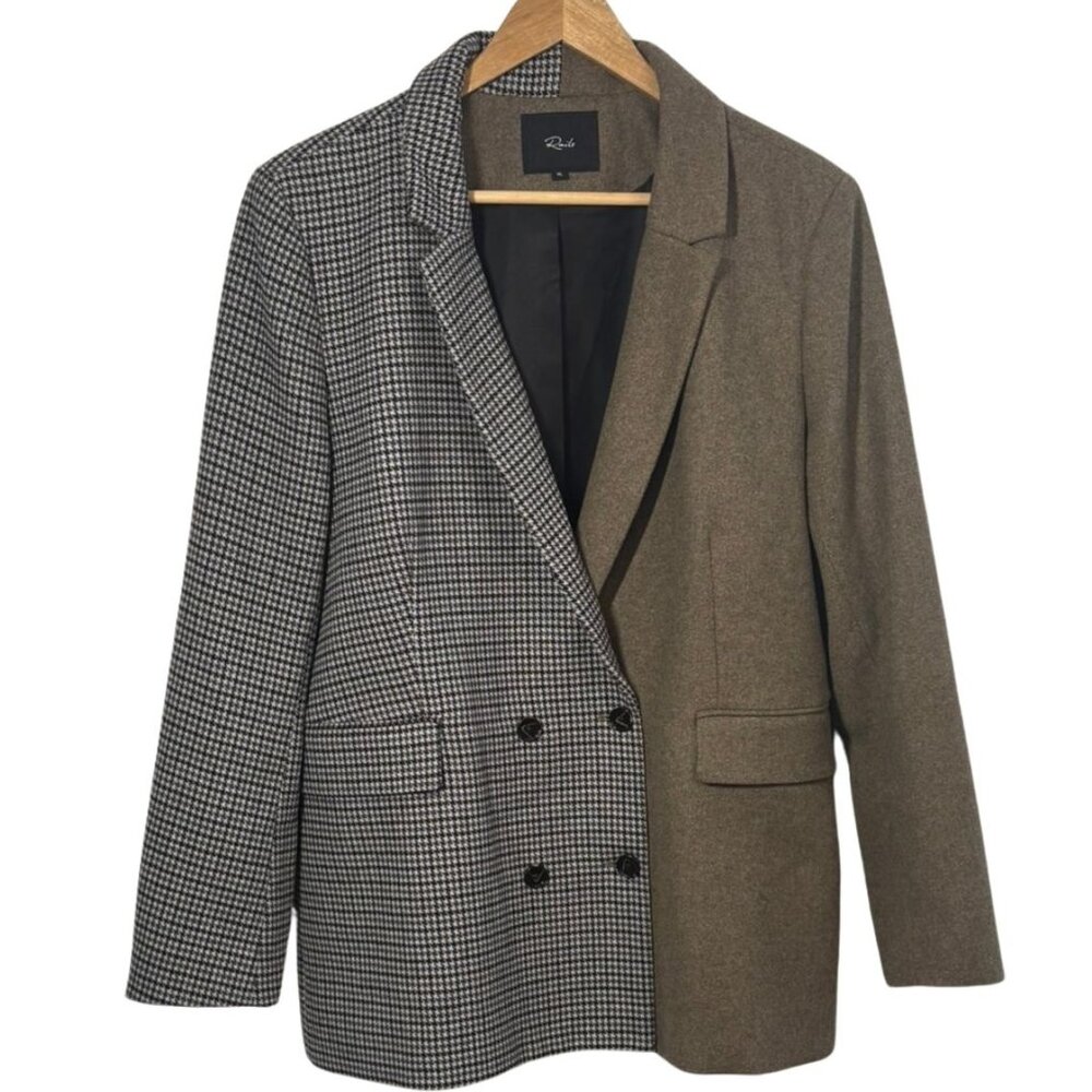 Rails Two‑Tone Mixed Print Blazer, XL, Houndstooth, Doublebreasted, Wool